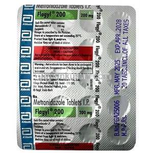 フラジール 200, メトロニダゾール 200 mg, 20 錠, 製造元：アボット,シート 情報
