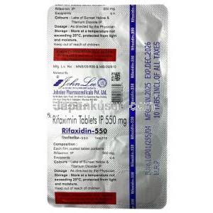 リファキシジン, リファキシミン 550 mg, 製造元：Johnlee Pharmaceuticals Pvt Ltd, シート情報
