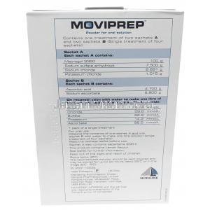 モビプレップ 経口溶液用 配合粉末, コンビパック4 袋（粉末A＋粉末B）, 製造元：Norgine Pharmaceuticals Limited, B箱情報, 成分