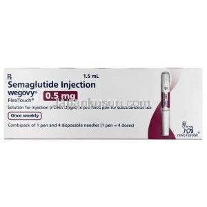 ウゴービ, セマグルチド 1.7 mg,1.7 mg ペン型注射 (コンビパック )  4回分, 3 mL, 製造元：ノボノルディスクファーマインド, 箱表面 Box front view