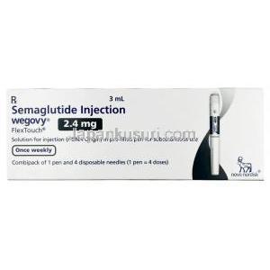 ウゴービ, セマグルチド 2.4 mg, ペン型注射 (コンビパック)  4回分, 3 mL, 製造元：ノボノルディスクファーマインド, 箱表面