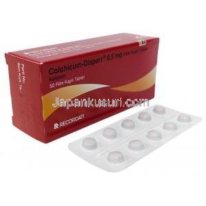 コルチカム・ディスパート, コルヒチン 0.5 mg, 製造元：Recordati, 箱, シート