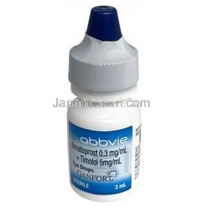 ガンフォート 点眼薬,ビマトプロスト0.03%/チモロールマレイン酸塩0.5%, 点眼薬  3 mL, アッヴィ, ボトル表面