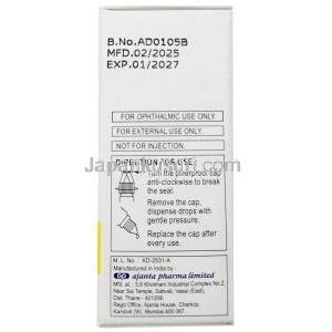 ビマット T 点眼薬,ビマトプロスト0.03%/ チモロール 0.5%  点眼薬  3 mL, 製造元：Ajanta Pharma, 箱情報, 使用方法