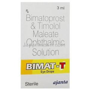 ビマット T 点眼薬,ビマトプロスト0.03%/ チモロール 0.5%  点眼薬  3 mL, 製造元：Ajanta Pharma, 箱表面