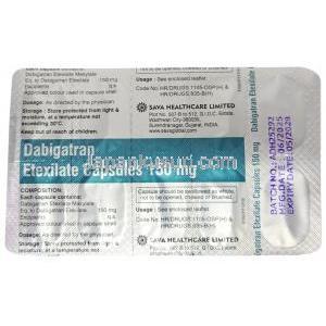Sava社製 ダビガトラン, ダビガトランエテキシラート 150 mg, 製造元：Sava Healthcare,シート情報
