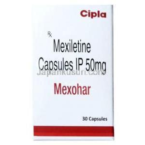 メキソハール, メキシレチン 50mg, 30 カプセル, 製造元：Cipla, 箱表面
