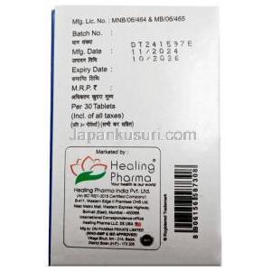 プラゾブルック XL, プラゾシン 5 mg, 製造元：Healing Pharma India Pvt Ltd, 箱情報, 製造日, 消費期限