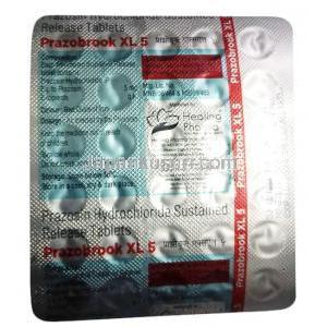 プラゾブルック XL, プラゾシン 5 mg, 製造元：Healing Pharma India Pvt Ltd, シート情報