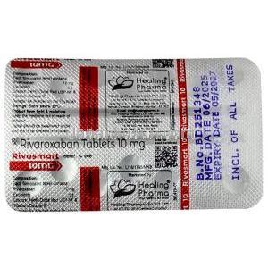 リバスマート, リバロキサバン 10 mg, 14 錠, 製造元：Healing Pharma India Pvt Ltd, シート情報