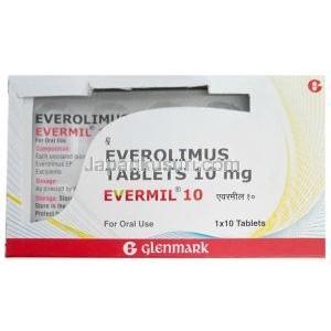 エベルミル 10, エベロリムス 10 mg, 製造元：Glenmark Pharma, 箱表面