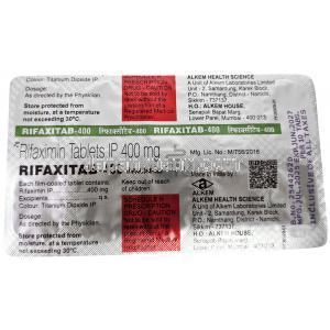 リファキシタブ 400, リファキシミン 400 mg, 製造元：Alkem Laboratories Ltd, シート情報