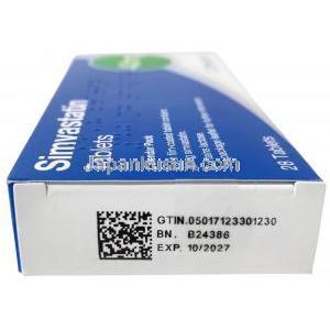 クレッセントファーマ製シンバスタチン,シンバスタチン 40mg, 製造元：Crescent Pharma, 箱情報, 消費期限