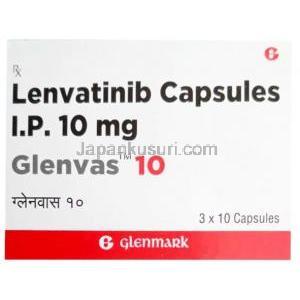 グレンバス 10, レンバチニブ 10 mg, 10 カプセル, 製造元：Glenmark Pharmaceuticals, 箱表面