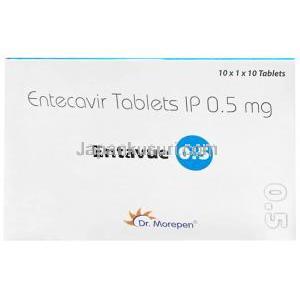エンタビュー 1.0, エンテカビル 1 mg, 製造元：Dr. Morepen Limited, 箱表面