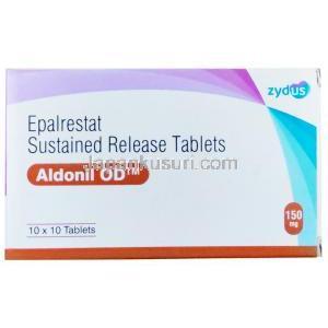 アルドニル OD, エパルレスタット 150 mg,製造元： Zydus Cadila, 箱表面