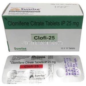 クロフィ,クロミフェン25mg, 製造元：Sunrise Remedies, 箱, シート情報