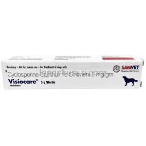 ビジョケア 犬用眼軟膏, シクロスポリン 2 mg(1gあたり), 5 g, 製造元：SAVA Healthcare, 箱表面