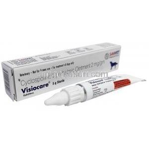 ビジョケア 犬用眼軟膏, シクロスポリン 2 mg(1gあたり), 5 g, 製造元：SAVA Healthcare, 箱, チューブ