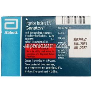 ガナトン,イトプリド 50 mg, 製造元：Abbott, 箱情報, 製造日, 消費期限（新包装）