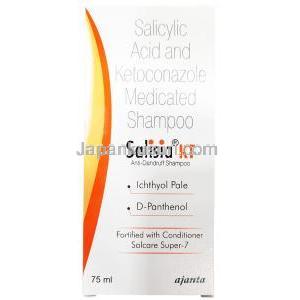サリシア KT シャンプー,ケトコナゾール 2% w/v/ サリチル酸 2% w/v, シャンプー 75 mL, 製造元： Ajanta Pharma, 箱表面