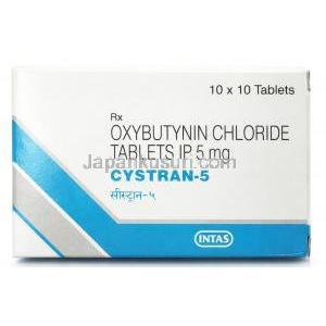 Cystran 5, Oxybutynin 5 mg, Intas Pharma, Box front view