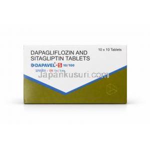 Dapavel-S 10,100, Dapagliflozin 10mg, Sitagliptin 100mg,Intas Pharma, Box front view