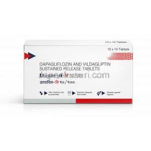 ダパリル-V, ダパグリフロジン 10mg /ビルダグリプチン 100 mg, 製造元：Intas Pharma, 箱表面-2