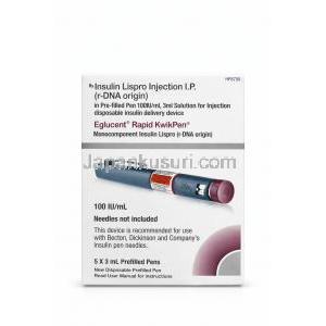 Eglucent Rapid KwikPen, Insulin Lispro Injection (Lupin), Box front view