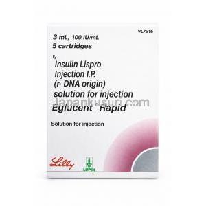 Eglucent Rapid, Insulin Lispro Injection 100 IU/mL Cartridge (Lupin) Box