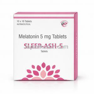 スリープアッシュ 5, メラトニン 5 mg, 製造元：Asher Pharmaceuticals, 箱表面