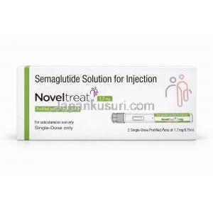 ノベルトリートペン型皮下注射, 1.7 mg/ 0.75mL  ペン型注射 (2回分), 製造元：Sun Pharma, 箱表面