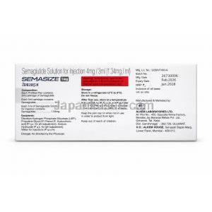 セマサイズペン型皮下注射, 4mg/ 3 mL(1.34 mg/mL) ペン型注射(針4本, アルコール綿 4枚付き) 1セット, 製造元：Alkem Laboratories Ltd, 箱情報