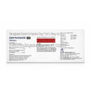 セマサイズペン型皮下注射,  2mg/ 1.5 mL(1.34 mgmL), ペン型注射1セット, 製造元：Alkem Laboratories Ltd, 箱情報