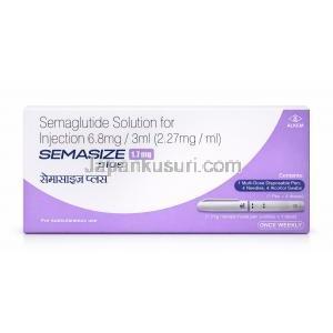 セマサイズプラスペン型皮下注射, セマグルチド 6.8 mg (2.27 mg/ mL), ペン型注射1セット, 製造元：Alkem Laboratories Ltd, 箱表面