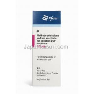 Solu-Medrol Injection 500 mg, Methylprednisolone 500 mg, Pfizer, Box front view