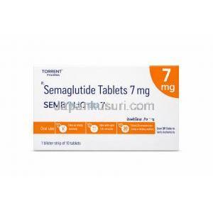 センボリック tab 7, セマグルチド 7mg, 製造元：Torrent Pharmaceuticals Ltd, 箱表面