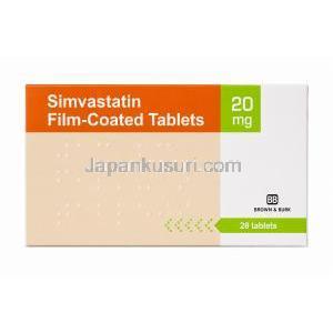 ブラウン アンド バーク社製シンバスタチン, シンバスタチン 20mg, 製造元：BROWN and BURK,箱表面
