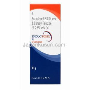 エピデュオフォルテ ジェル アダパレン 0.3%/ 過酸化ベンゾイル 2.5%,ジェル 30g,製造元：Galderma, 箱表面