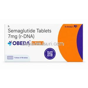 オベダ 7mg, セマグルチド 7 mg, 製造元：Dr Reddy's Laboratories, 箱表面