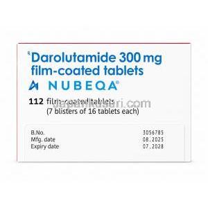 ニュベクオ, ダロルタミド 300 mg, 製造元：バイエルインド, 箱情報, 製造日, 消費期限