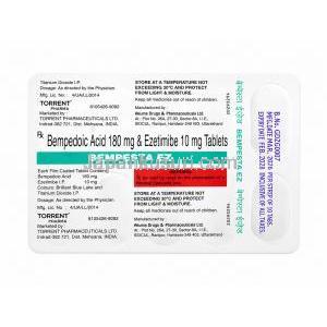 ベンペスタ イーゼット, ベンペド酸180mg/ エゼチミブ 10mg, 製造元：Torrent Pharmaceuticals Ltd, シート情報