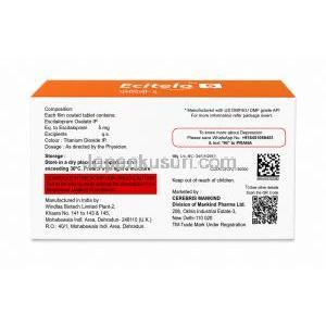 エシテロ 5, エスシタロプラム 5mg, 製造元：Mankind Pharma, 箱情報