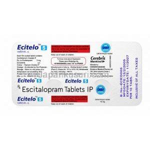 エシテロ 5, エスシタロプラム 5mg, 製造元：Mankind Pharma, シート情報