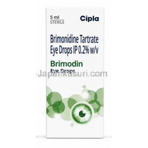 ブリモディン 点眼薬 , ブリモニジン 0.2%,点眼薬 5mL, 製造元：Cipla, 箱表面（新包装）