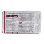 バイオドリル Biodryl, ベナドリル ジェネリック, ジフェンヒドラミン塩酸塩 25mg 錠 (Biochem) 包装裏面
