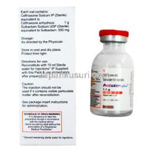 Accuzon Injection, Ceftriaxone 1.5g, Macleods Pharmaceuticals Pvt Ltd, box and vial back presentation