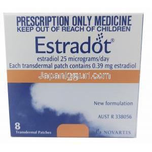 Estradot Patches, Oestradiol(Estradiol) 25mcg per 24 Hrs, Novartis, Box front view